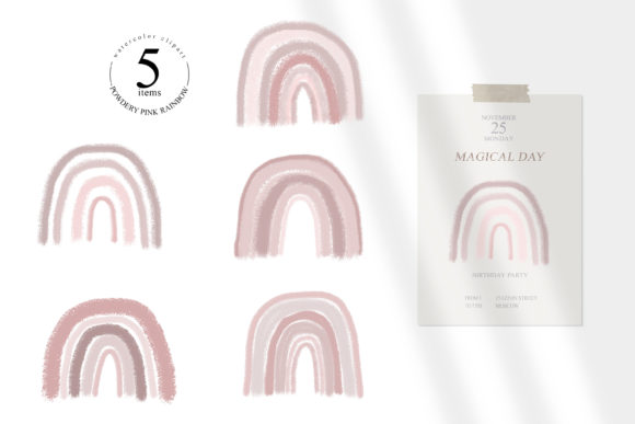 5 Watercolor Pink Rainbow Clipart for Cricut & Handmade Projects