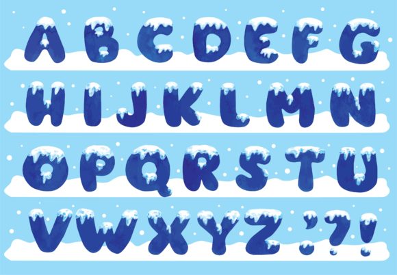 Alphabet with Snow Watercolor Vector Review for Embroidery Projects