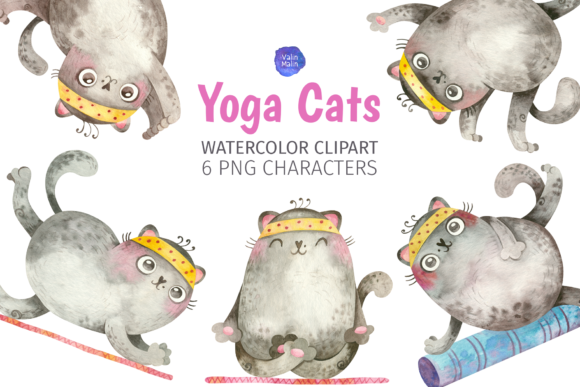 Cute Cats Yoga Watercolor Clipart: A Versatile Illustration for Modern Marketing