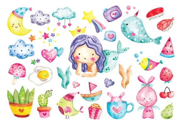 Cute Things Doodles in Watercolor Vector Review