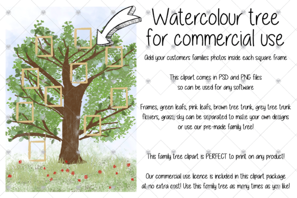 Family Tree Clipart, Watercolour, Trees: A Versatile Illustration for Branding