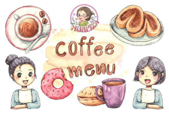 Hand Drawn Watercolor Coffee and Dessert Illustrations