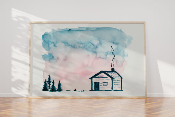 Scenery Wooden House Watercolor Clipart: A Versatile Illustration for Branding