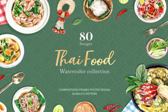 Thai Food Dishes Watercolor: A Versatile Illustration for Content Creators
