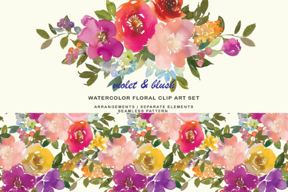 Violet and Blush Watercolor Clipart Set for Handmade Business