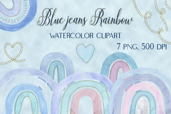 Watercolor Blue Jeans Rainbows Clipart: A Versatile Illustration for Modern Branding