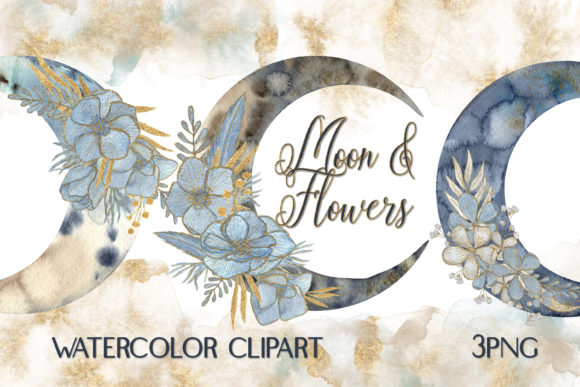 Watercolor Boho Clipart Moon Flowers: A Versatile Illustration for Content Creators