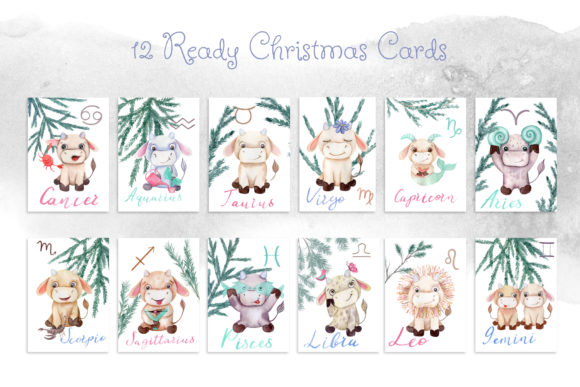 Watercolor Bulls Zodiac Ready Cards: A Versatile Illustration for Handmade Creations