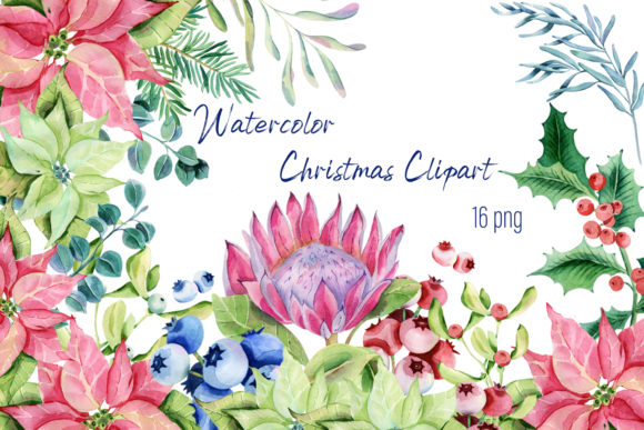 Watercolor Christmas Plants Clipart for Seasonal Illustrations