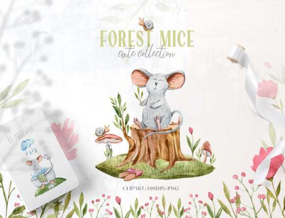 Watercolor Cute Mouse Clipart Illustrations for Digital Sellers