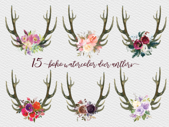 Watercolor Deer Antlers Bundle: A Versatile Graphic Design Asset for Crafters