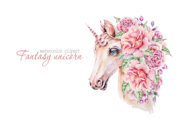 Watercolor Floral Unicorn Clipart for Editorial and Web Design