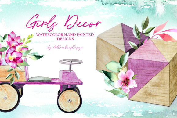 Watercolor Girls Decor Design Set for Local Business Branding