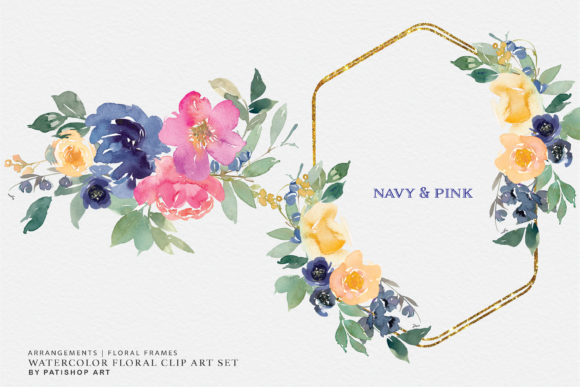 Watercolor Navy Pink Floral Clipart Set: A Designer’s Perspective on Its Use in Creative Projects