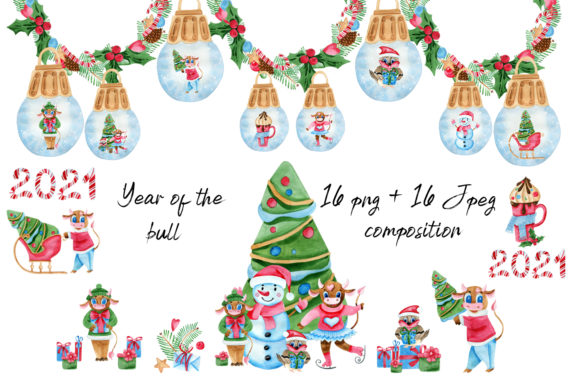 Watercolor New Year Clipart, Cute Bull: A Fresh Illustration for Creative Campaigns