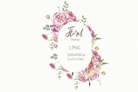Watercolor Peonies Floral Wreath Clipart for Local Business Branding