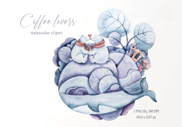 Watercolor Polar Bears Clipart for Embroidery Projects
