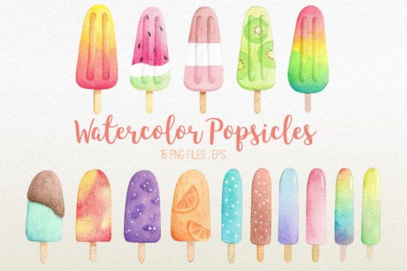 Watercolor Popsicles Clipart for Local Business Branding