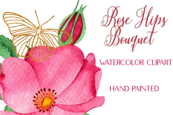 Watercolor Rose Hips Bouquet Clip Art for Commercial Illustrations