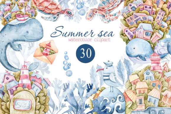 Watercolor Underwater Clipart. Whales – A Versatile Illustration for Creative Projects