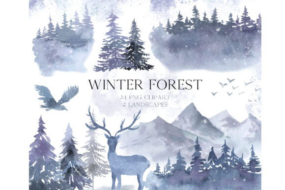 Watercolor Winter Forest Clipart Set: A Versatile Illustration for Seasonal Branding