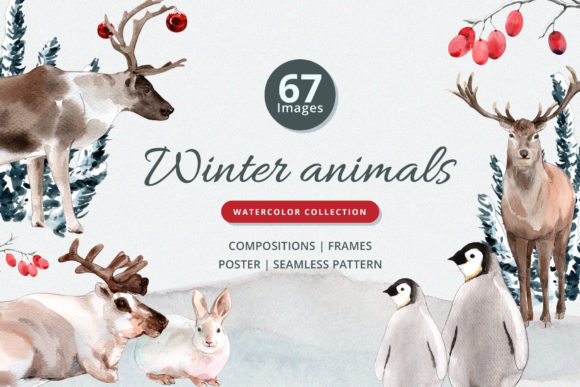 Winter Animals Watercolor Collection: A Versatile Illustrations Set for Content Creators